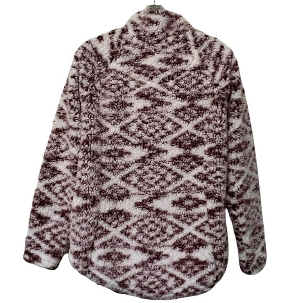 Cozy Sherpa Burgundy & White Quarter Pullover Size S - Picture 2 of 7